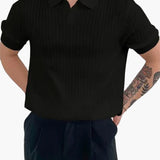 Joshua | V-Ausschnitt Rippenstrick-Poloshirt für Männer