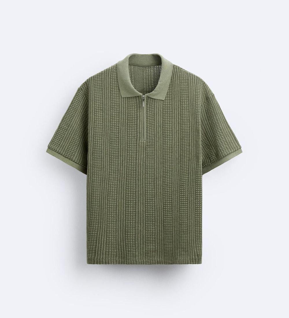 Strukturiertes Strick-Polo mit Reißverschluss