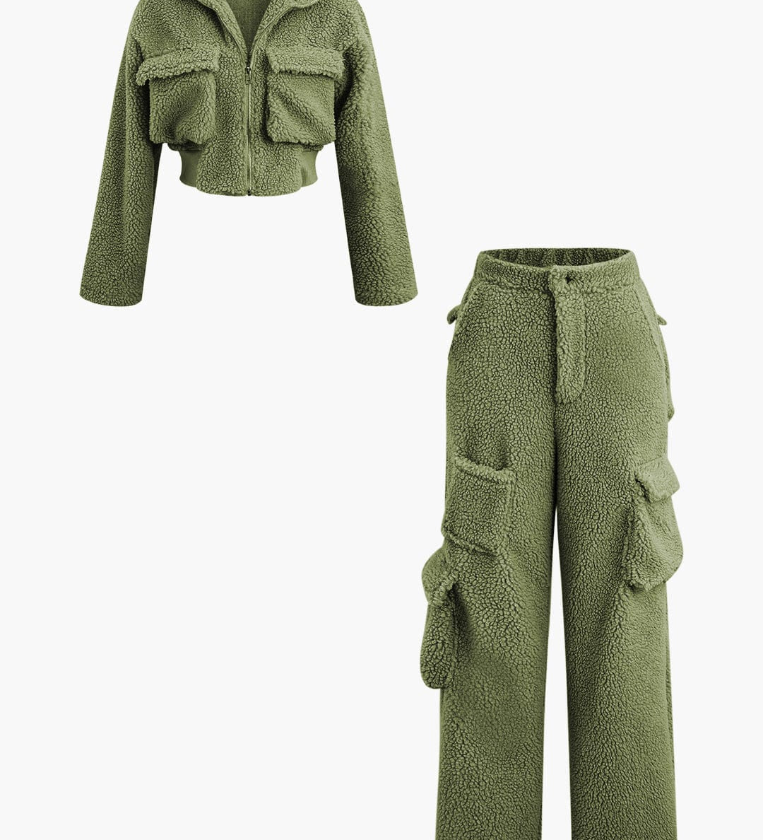 Misha | Teddy-Zweiteiler mit Cargohose & Cropped-Jacke