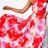 Plissiertes One-Shoulder-Kleid mit floralem Muster – Elegant & Feminin