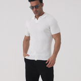 Joshua | V-Ausschnitt Rippenstrick-Poloshirt für Männer