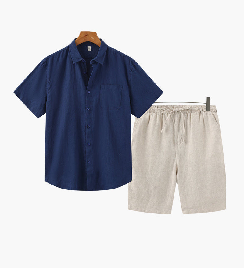 Axel | 2-teiliges Herren Sommer Leinen-Set mit Kurzarmhemd & Shorts