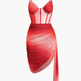 Scarlett | Verführerisches Corsagen-Kleid mit Mesh & Drapierter Asymmetrischer Rockpartie