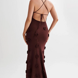 Maxikleid mit Spaghettiträgern und 3D-Blumenapplikationen für Damen