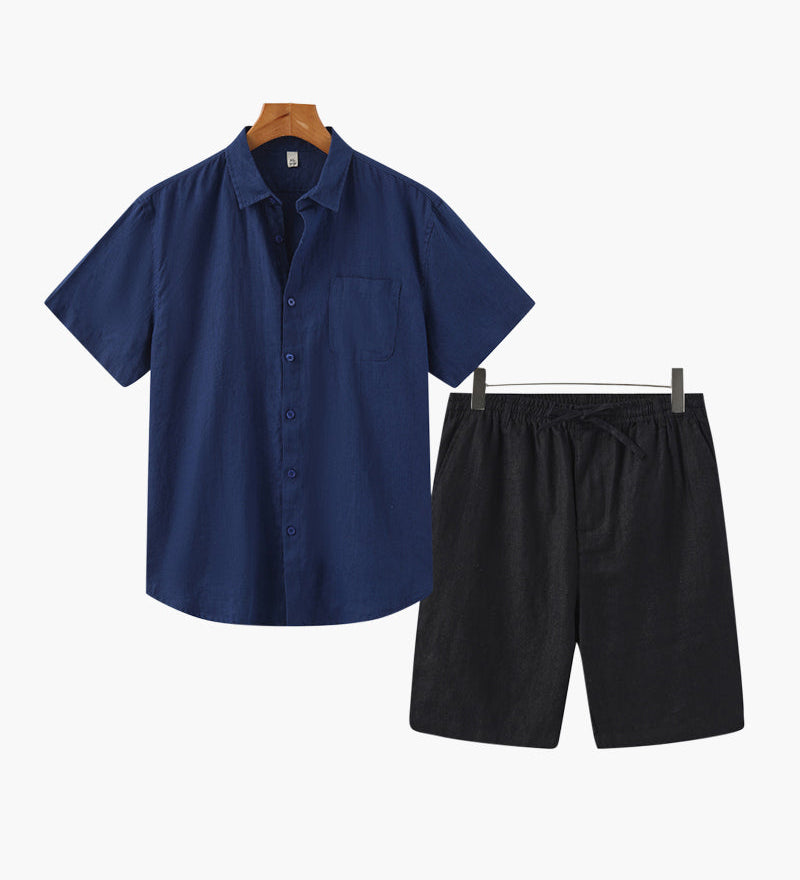 Axel | 2-teiliges Herren Sommer Leinen-Set mit Kurzarmhemd & Shorts
