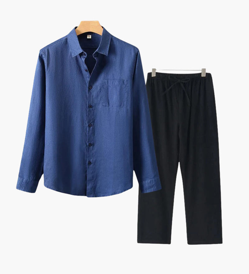 Christopher | Lange Ärmel Hemd & Hose Zweiteiliges Leinen-Set Herren-Sommer-Outfit