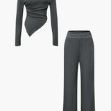 Daniela | Elegantes Zweiteiler-Set mit Asymmetrischem Oberteil & Weiten Hosen