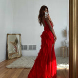 Maxikleid mit Rüschen – Figurbetontes Abendkleid mit Spaghettiträgern