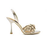 Luxuriöse Goldene Slingback-Sandalen mit Strassblumen – Perfekt für besondere Anlässe