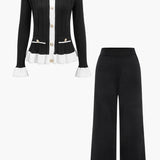 Liliana | Elegantes Zweiteiler-Set mit Strickjacke & Wide-Leg-Hose