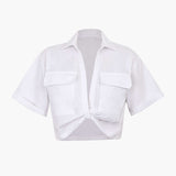 Janice | Stylisches Kurzarm Crop Shirt mit kragen