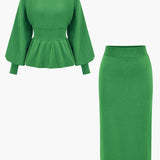 Amelie | Elegantes Strick-Set mit Peplum-Top & Bleistiftrock