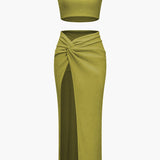 Nadine | Eleganter Twisted-Skirt-Zweiteiler mit Crop-Top