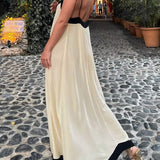 Adeltraud | Fließendes V-neck Maxi-Kleid mit kontrastreichen Details