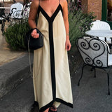 Adeltraud | Fließendes V-neck Maxi-Kleid mit kontrastreichen Details