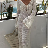 Greta | V-Ausschnitt Gehäkeltes Maxikleid mit Glockenärmeln  – Boho-Chic für den Sommer
