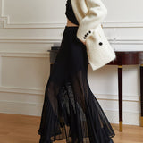 Annerose | Eleganter Plissee-Midirock aus transparentem Chiffon mit blickdichtem Unterrock