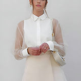 Elegante Damenbluse mit Transparenzärmeln – Stilvoll, Feminin & Zeitlos