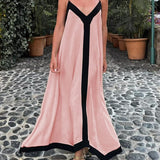 Adeltraud | Fließendes V-neck Maxi-Kleid mit kontrastreichen Details