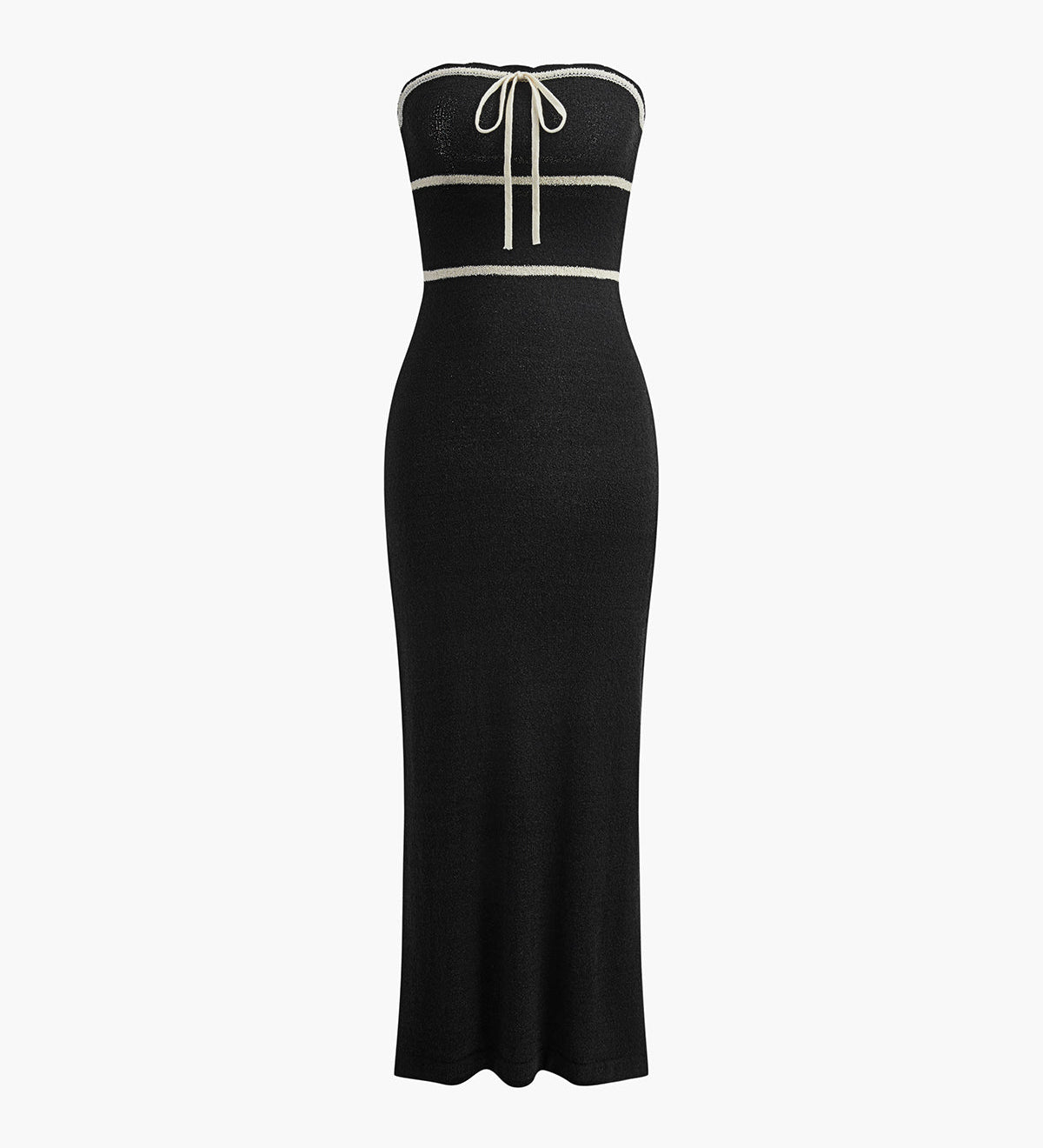 Amelie | Schulterfreies Bouclé-Kleid in Crème mit Kontrastpaspeln