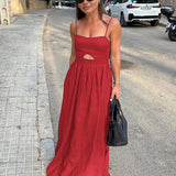 Benedikta | Ärmelloses Maxi-Kleid aus Leinen mit Cut-Out-Detail und Spaghettiträgern
