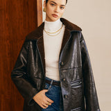 Sofia | Schwarze Lederjacke mit Teddy-Futter