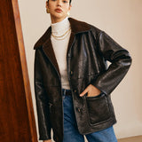 Sofia | Schwarze Lederjacke mit Teddy-Futter