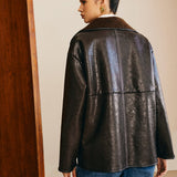 Sofia | Schwarze Lederjacke mit Teddy-Futter