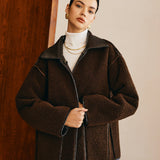 Sofia | Schwarze Lederjacke mit Teddy-Futter