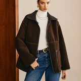 Sofia | Schwarze Lederjacke mit Teddy-Futter