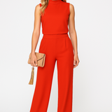 Eleganter Jumpsuit mit Ärmellosem Design und Weitem Bein – Stilvolle Kombination für Alltag und Abend