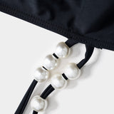 Meredith | Dreiteiliges Bikini-Set mit Wickelband-Design, Perlen-Details und transparentem Pareo