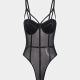 Daisy | Spaghettiträgern Schwarz Verführerischer Mesh-Body mit Bügel-Cups