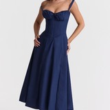 Sophia | Feminines Midikleid mit Corsage, Trägern & schwingendem Rock