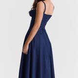 Sophia | Feminines Midikleid mit Corsage, Trägern & schwingendem Rock