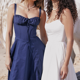 Sophia | Feminines Midikleid mit Corsage, Trägern & schwingendem Rock