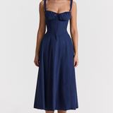 Sophia | Feminines Midikleid mit Corsage, Trägern & schwingendem Rock