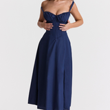 Sophia | Feminines Midikleid mit Corsage, Trägern & schwingendem Rock