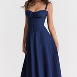 Sophia | Feminines Midikleid mit Corsage, Trägern & schwingendem Rock