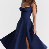 Sophia | Feminines Midikleid mit Corsage, Trägern & schwingendem Rock
