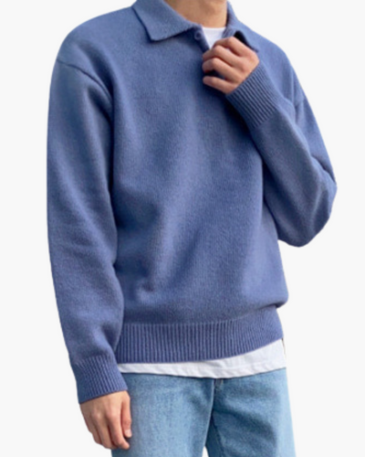 Andrew | Cozy Herren Strickpullover aus Wolle mit Polokragen