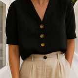 Leinenbluse mit kurzem Ärmel und Knopfleiste für Damen