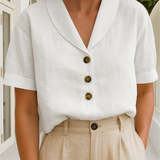 Leinenbluse mit kurzem Ärmel und Knopfleiste für Damen