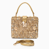 Luxus-Acryl Clutch in Himmelblau mit barockem Golddekor – Vintage-inspirierte Abendtasche