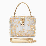 Luxus-Acryl Clutch in Himmelblau mit barockem Golddekor – Vintage-inspirierte Abendtasche