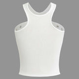 Darlene | Weiß Geripptes Tanktop mit Cut-Outs & Nieten