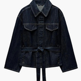Damen-Denim-Set – Elegante Taillierte Jeansjacke mit Gürtel & Weite High-Waist Hose