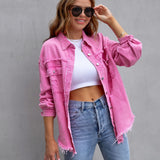 Damen Oversized Jeansjacke – Trendige Übergangsjacke mit Distressed Look