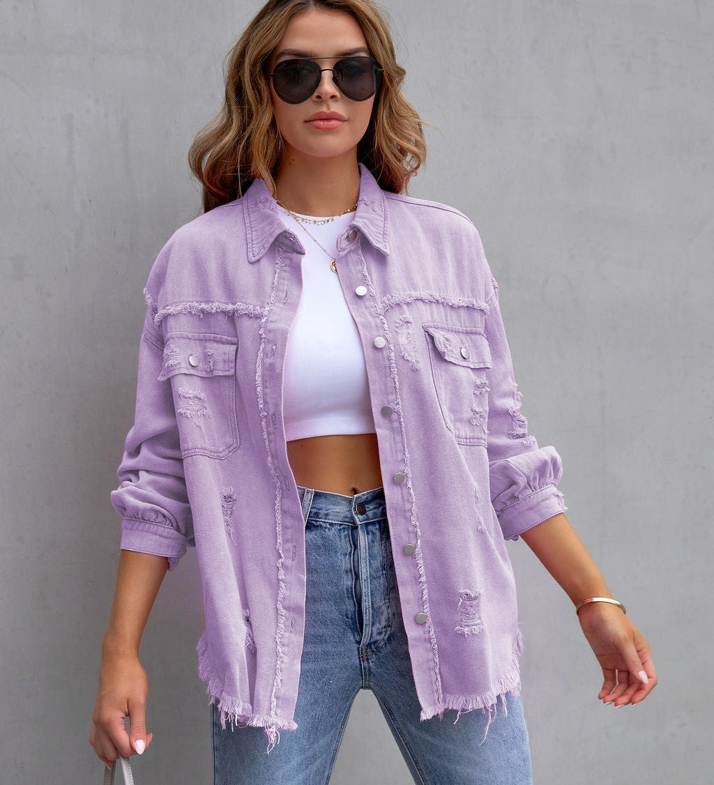 Damen Oversized Jeansjacke – Trendige Übergangsjacke mit Distressed Look