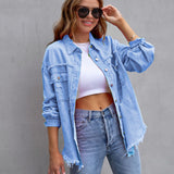 Damen Oversized Jeansjacke – Trendige Übergangsjacke mit Distressed Look